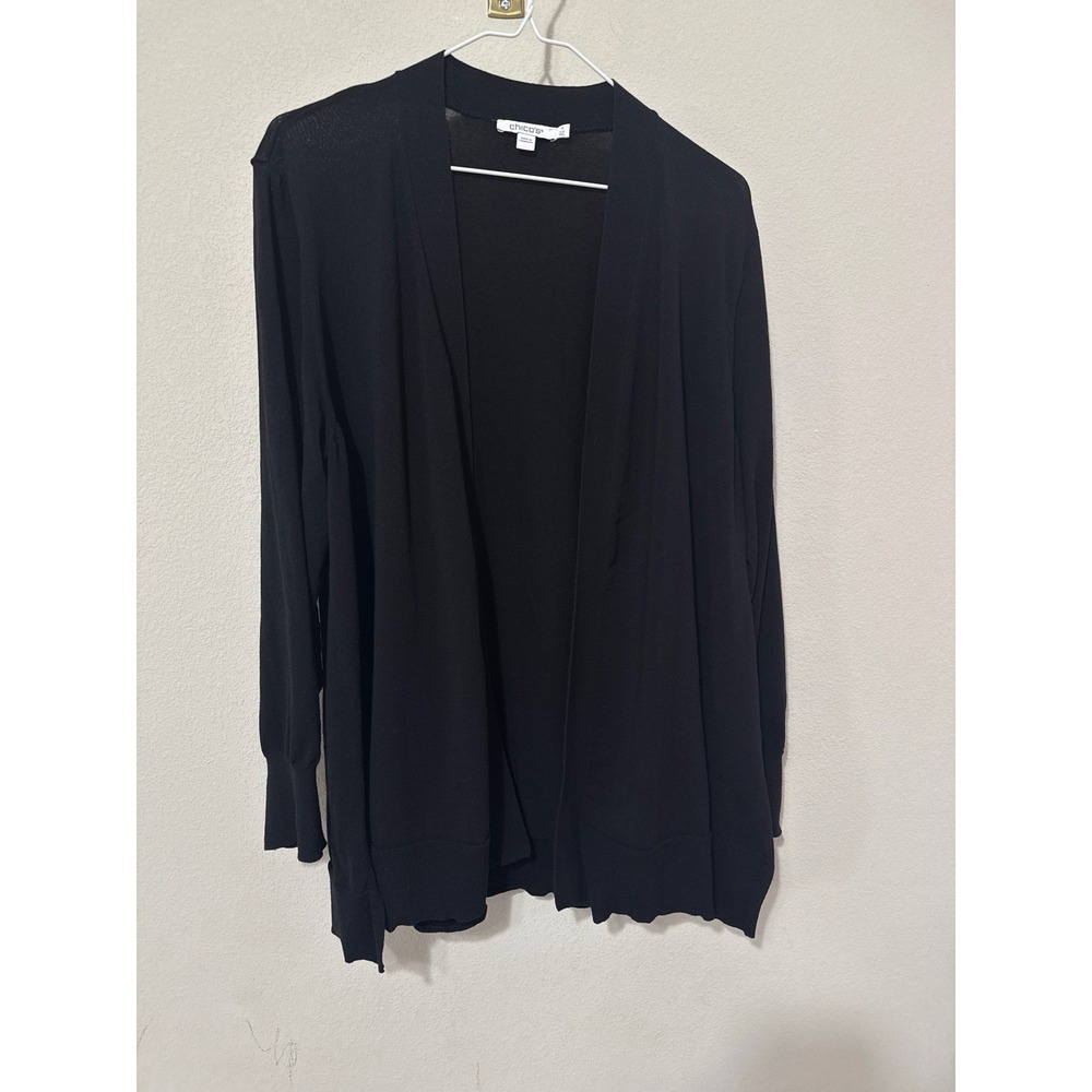 Chico's Open Front Cardigan Womens Size 4 XXL Black Cotton Blend Knit Layering